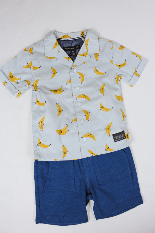 Light Blue Boys Shorts & Banana Shirt Set