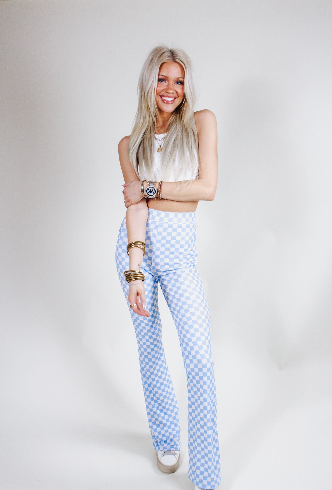 Piece Of Perfection Baby Blue Checkered Flares