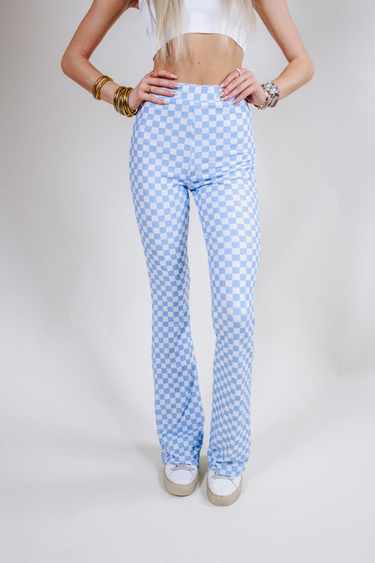 Piece Of Perfection Baby Blue Checkered Flares