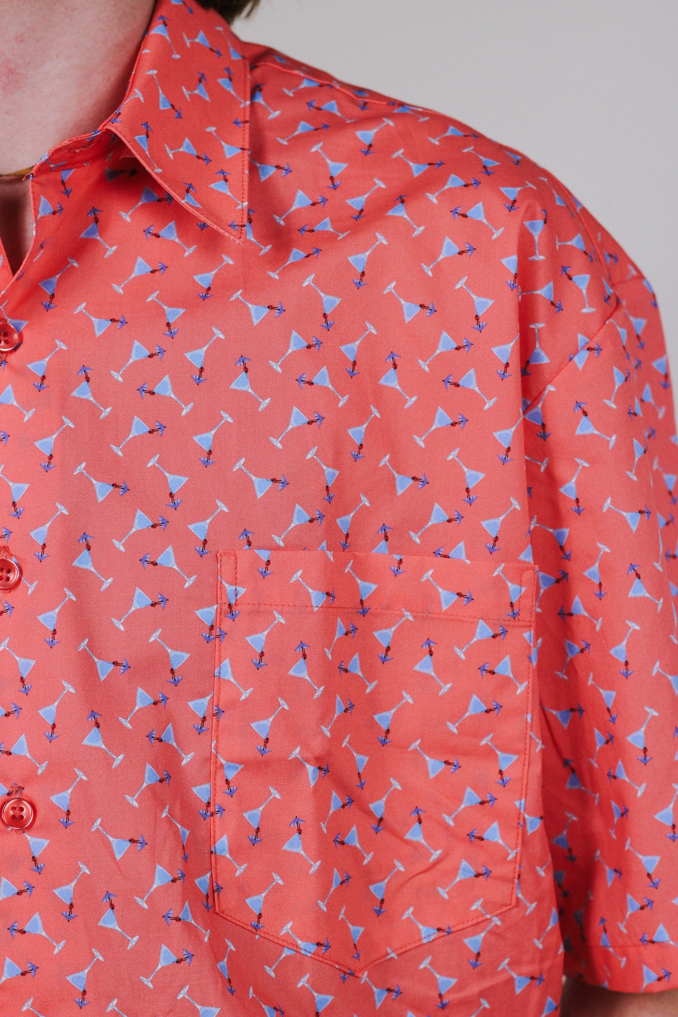 Mens Coral Cocktail Button Up Shirt