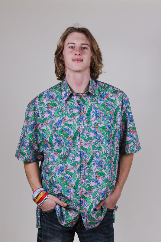 Mens Pink Tropical Drink Button Up Shirt