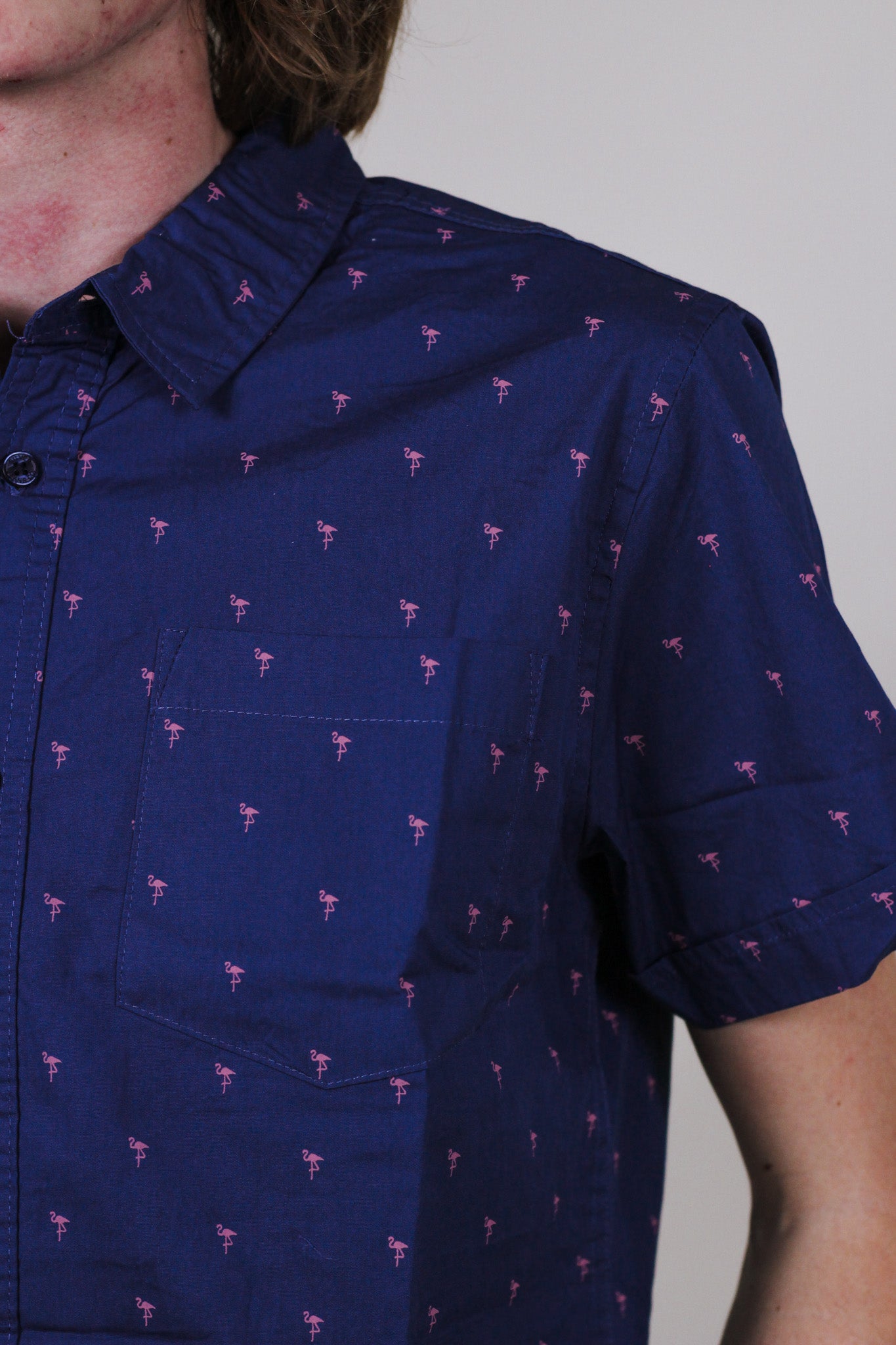 Mens Blue Flamingo Button Up Shirt