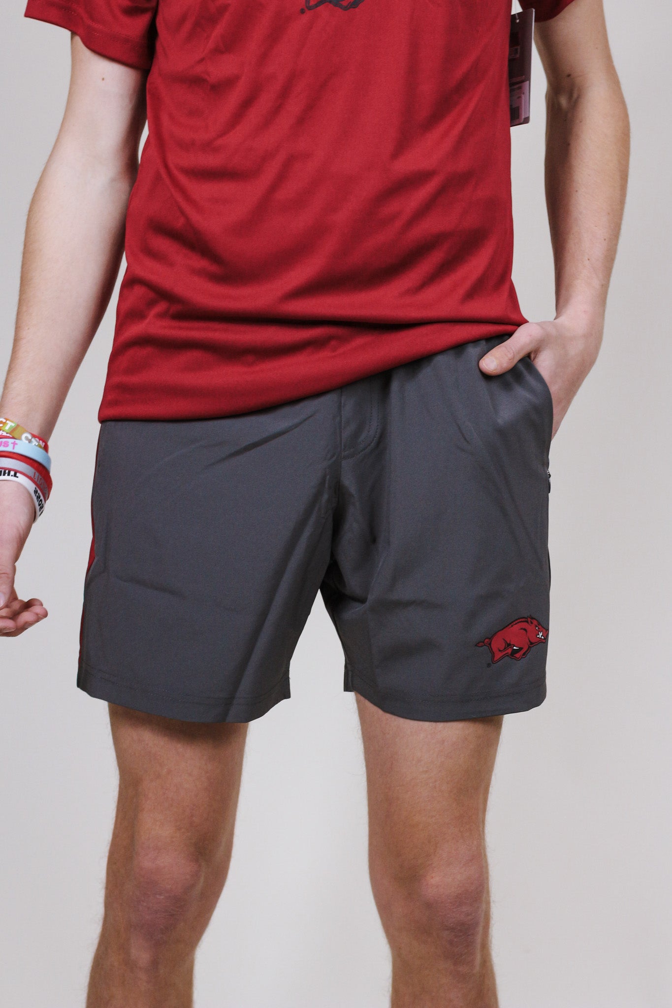 Mens Grey & Red Arkansas Shorts