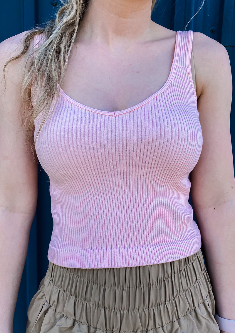 Happy Hour Baby Pink Ribbed Tank