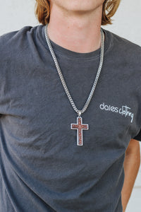 Silver Chain Brown Cross Mens Necklace