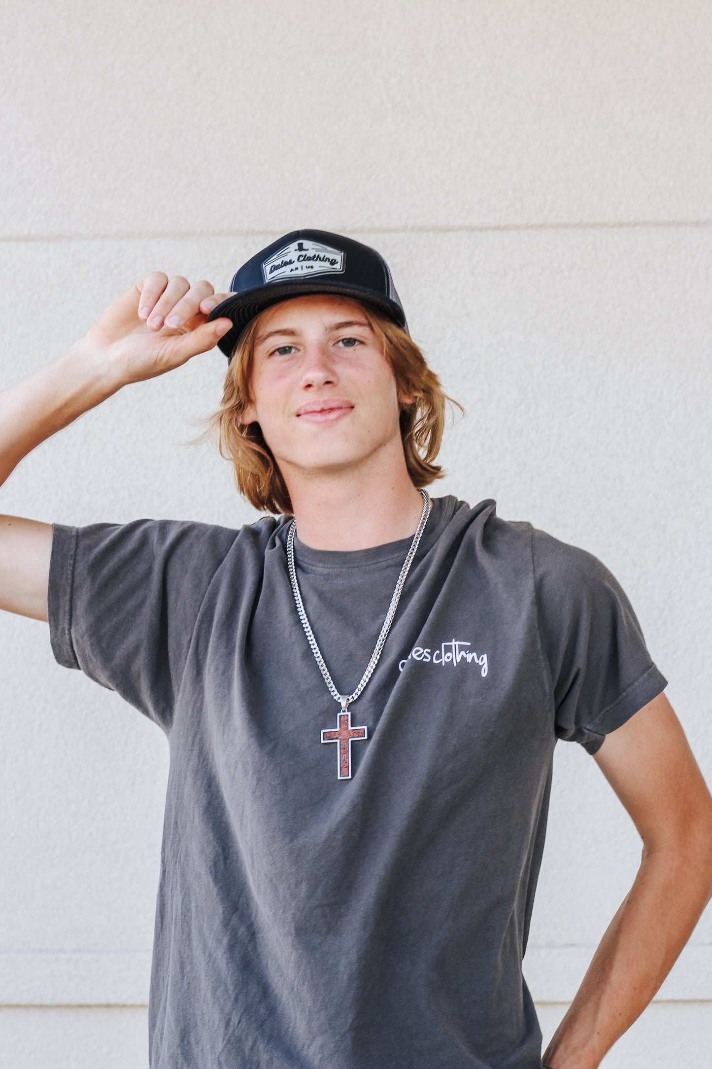 Silver Chain Brown Cross Mens Necklace