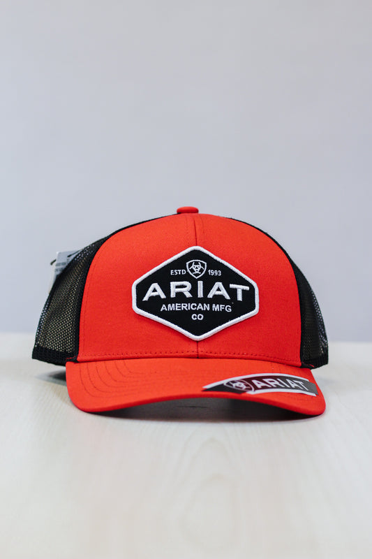 Ariat Men's Red Logo Patch Mesh Snap Back Hat