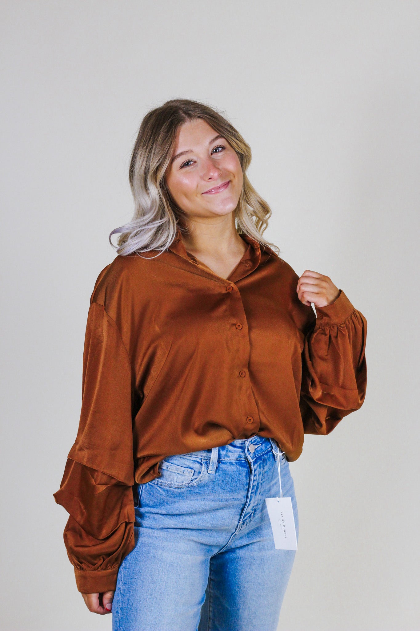 Chic And Polished Rust Button Up Blouse