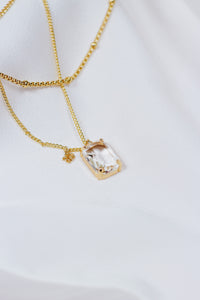 Layered Dainty Chain with Clear Crystal Stone Charm 16"-18" Necklace