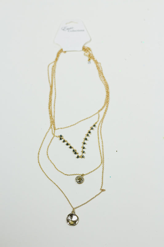 Blue Bead Gold Layered Necklace