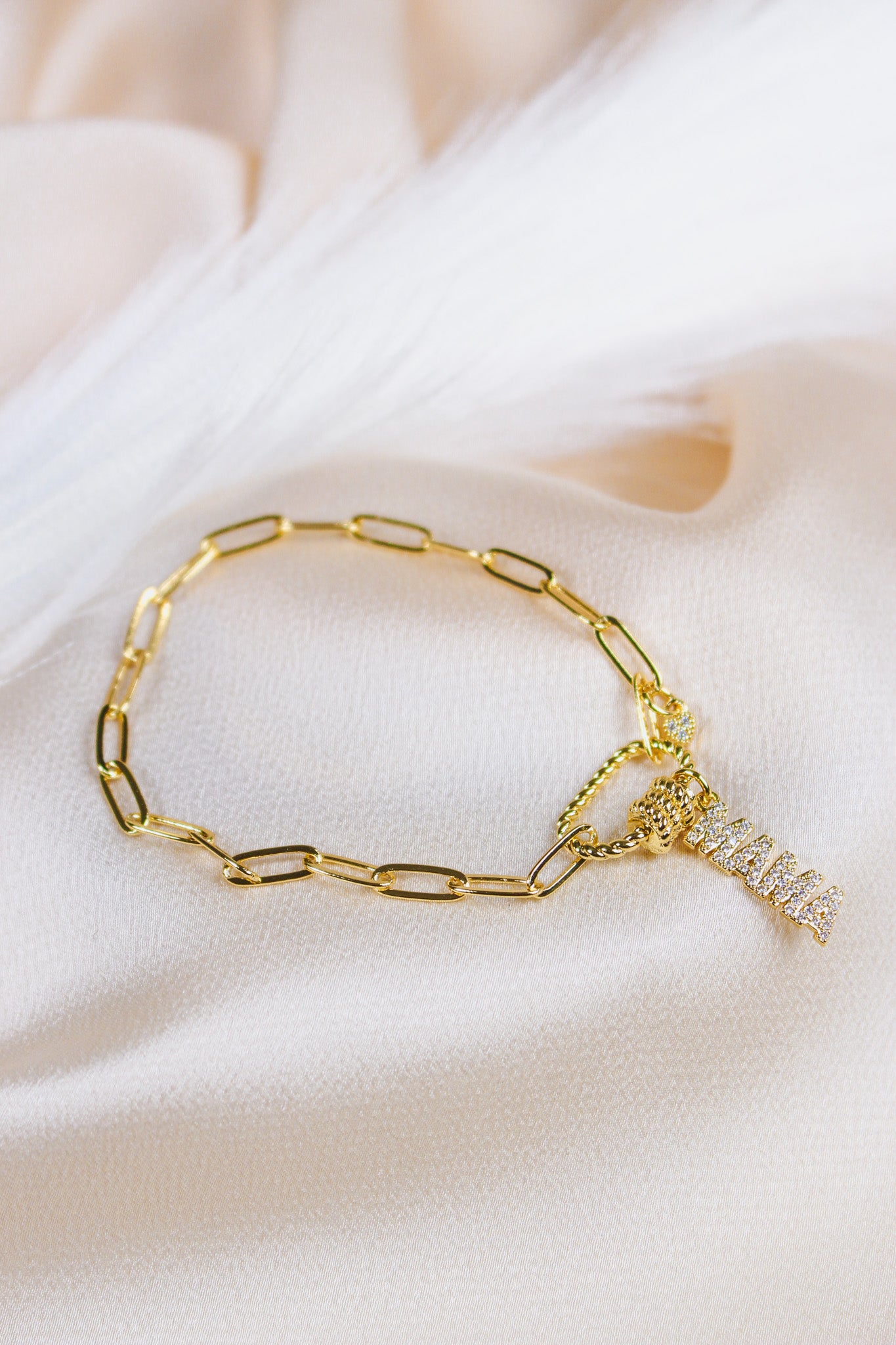 Gold Mama Rhinestone Chain Linked Bracelet