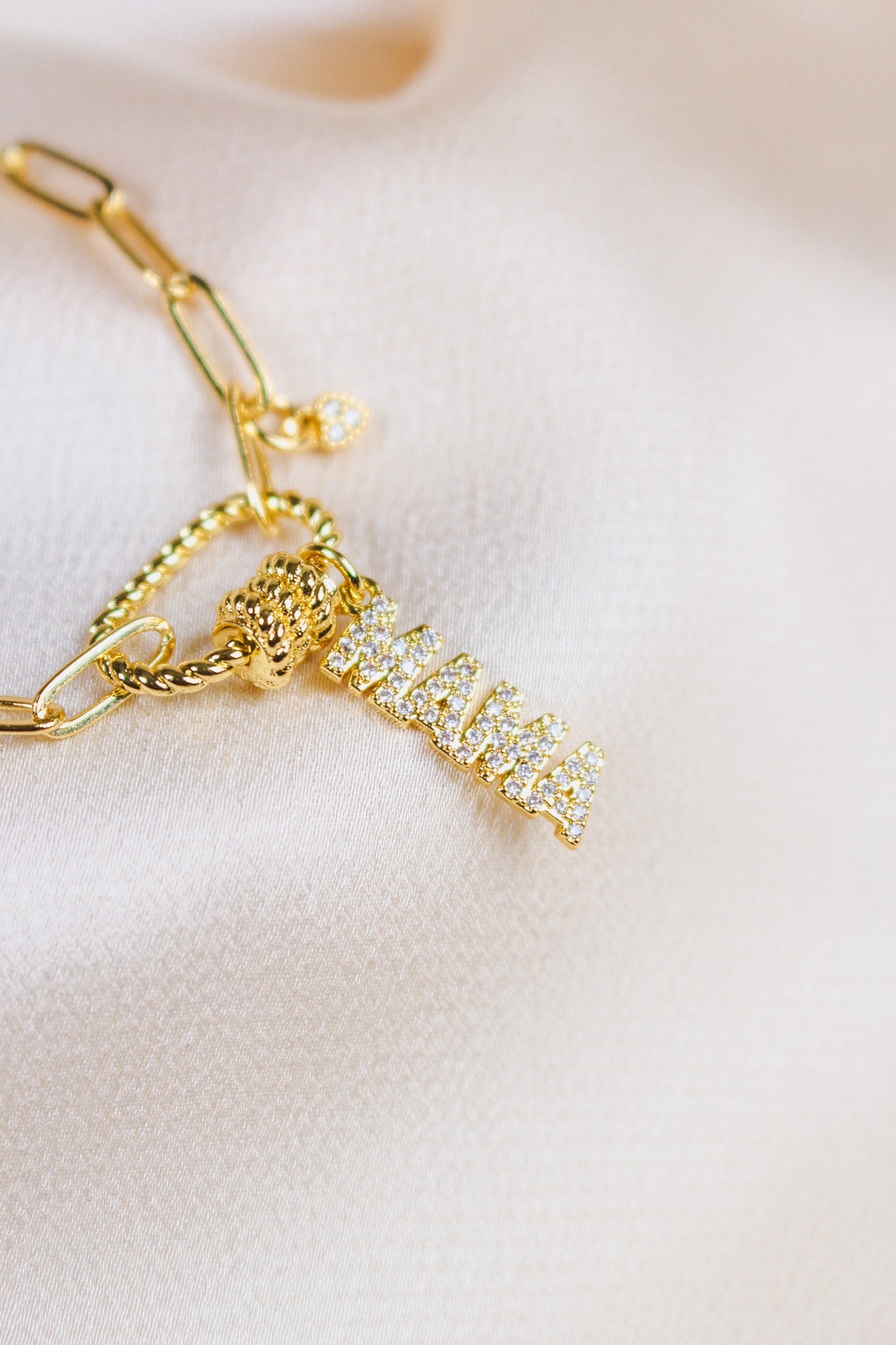 Gold Mama Rhinestone Chain Linked Bracelet