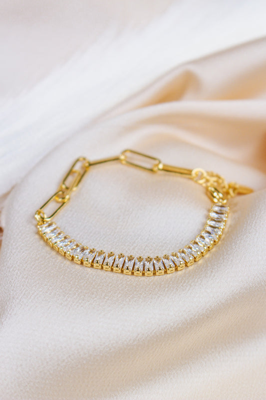 Clear Gem Chain Linked Adjustable Bracelet