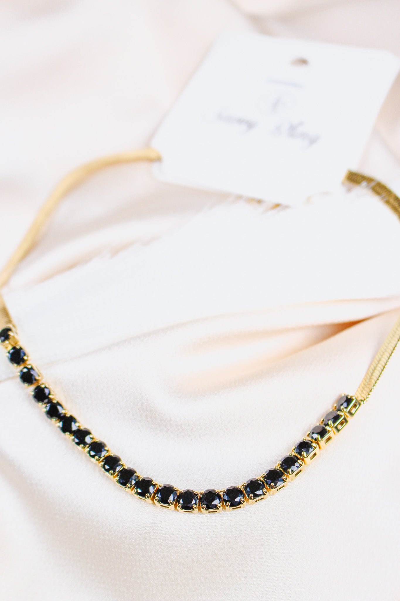 Black Gem Gold Snake Chain Necklace