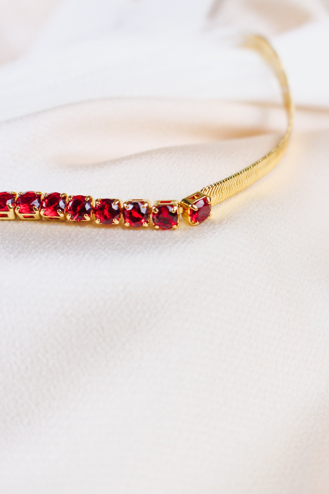 Red Gem Gold Snake Chain Necklace