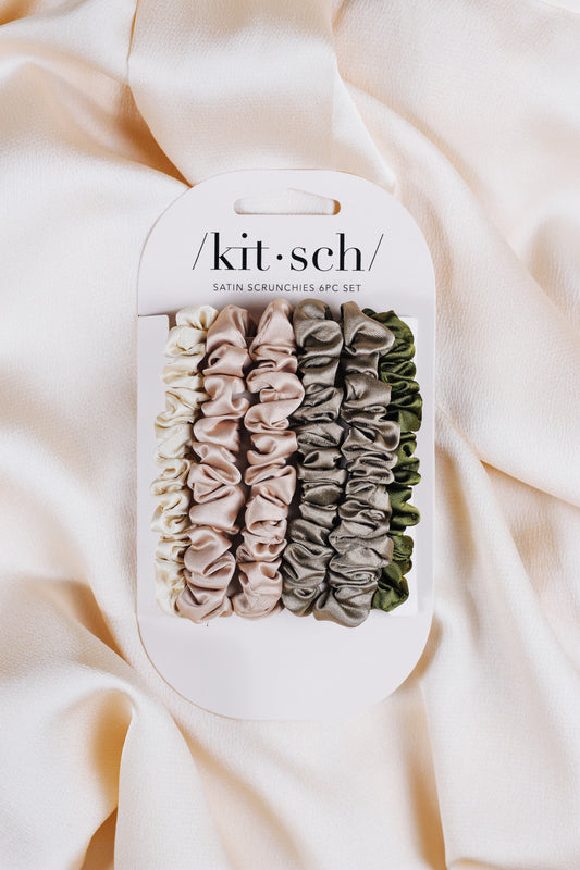 Eucalyptus Satin Kitsch Scrunchies 6 Pc
