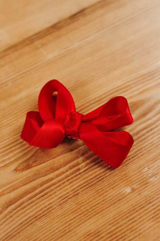 Red Satin Double Knot Girls Bow Clip