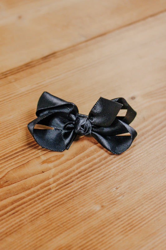 Black Satin Double Knot Girls Bow Clip