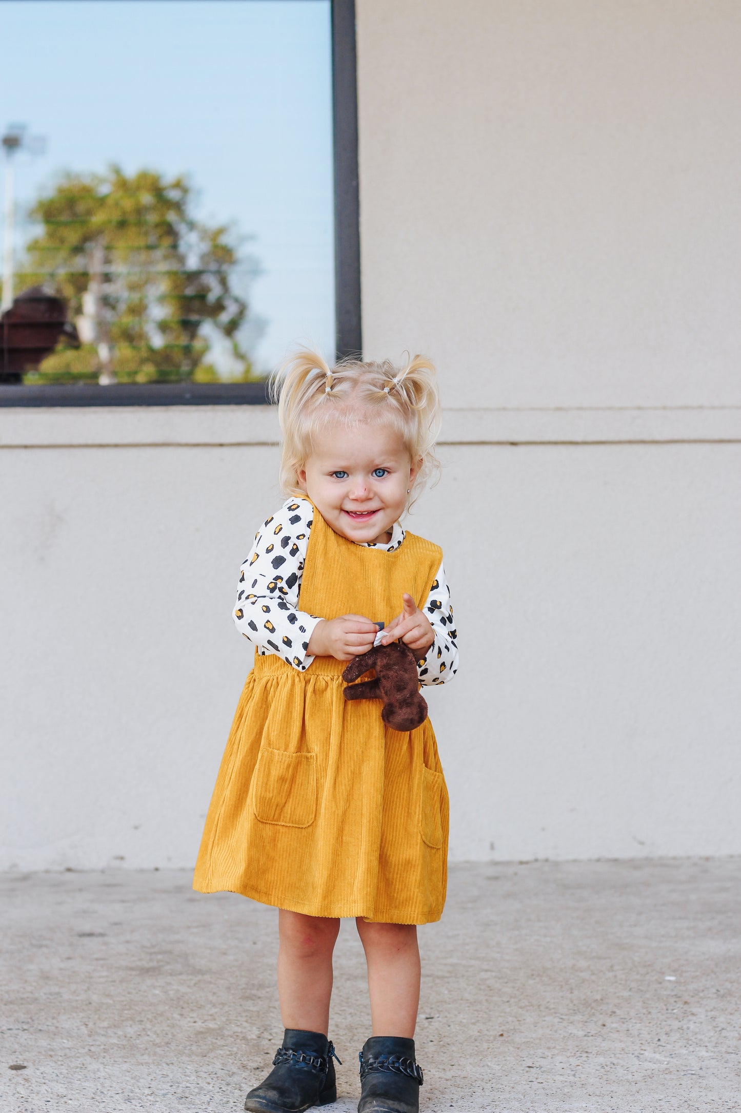 Girls Yellow Dress With Spotted Top