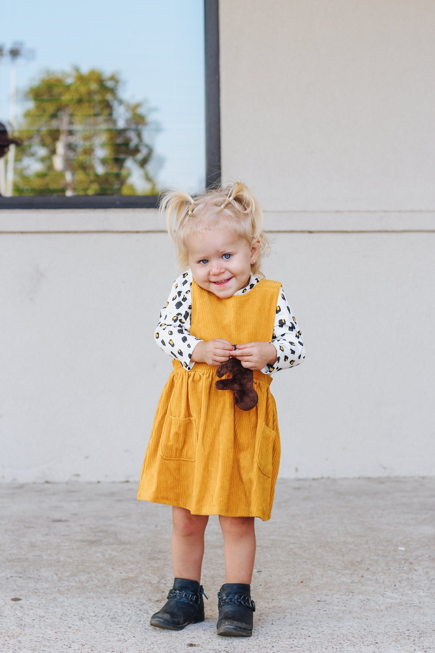 Girls Yellow Dress With Spotted Top