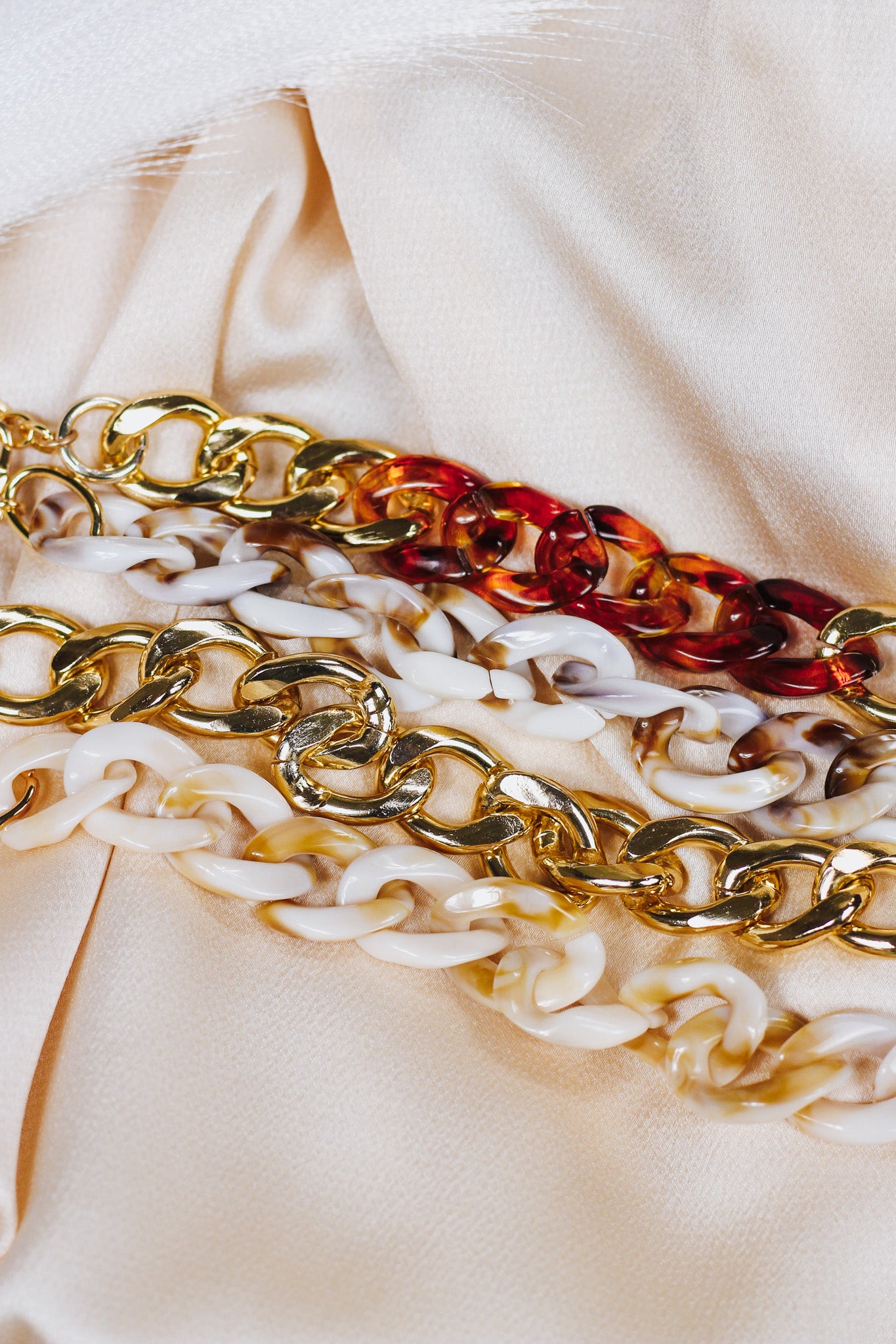 Ivory Brown Swirl Chunky Acrylic Chain Link Bracelet