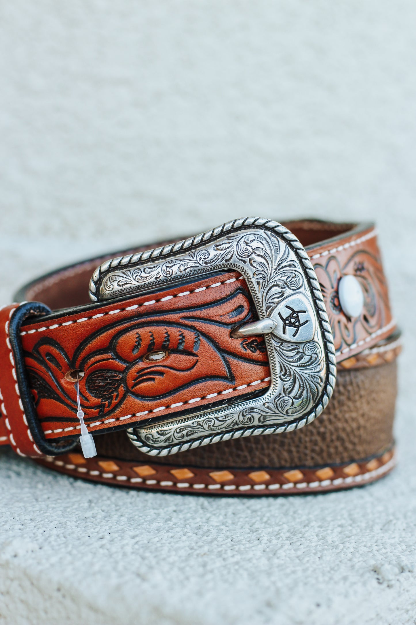 Ariat Mens Floral Tooled Buckle Belt