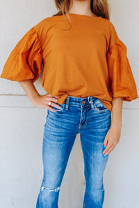 Right This Way Puff Sleeve Camel Blouse