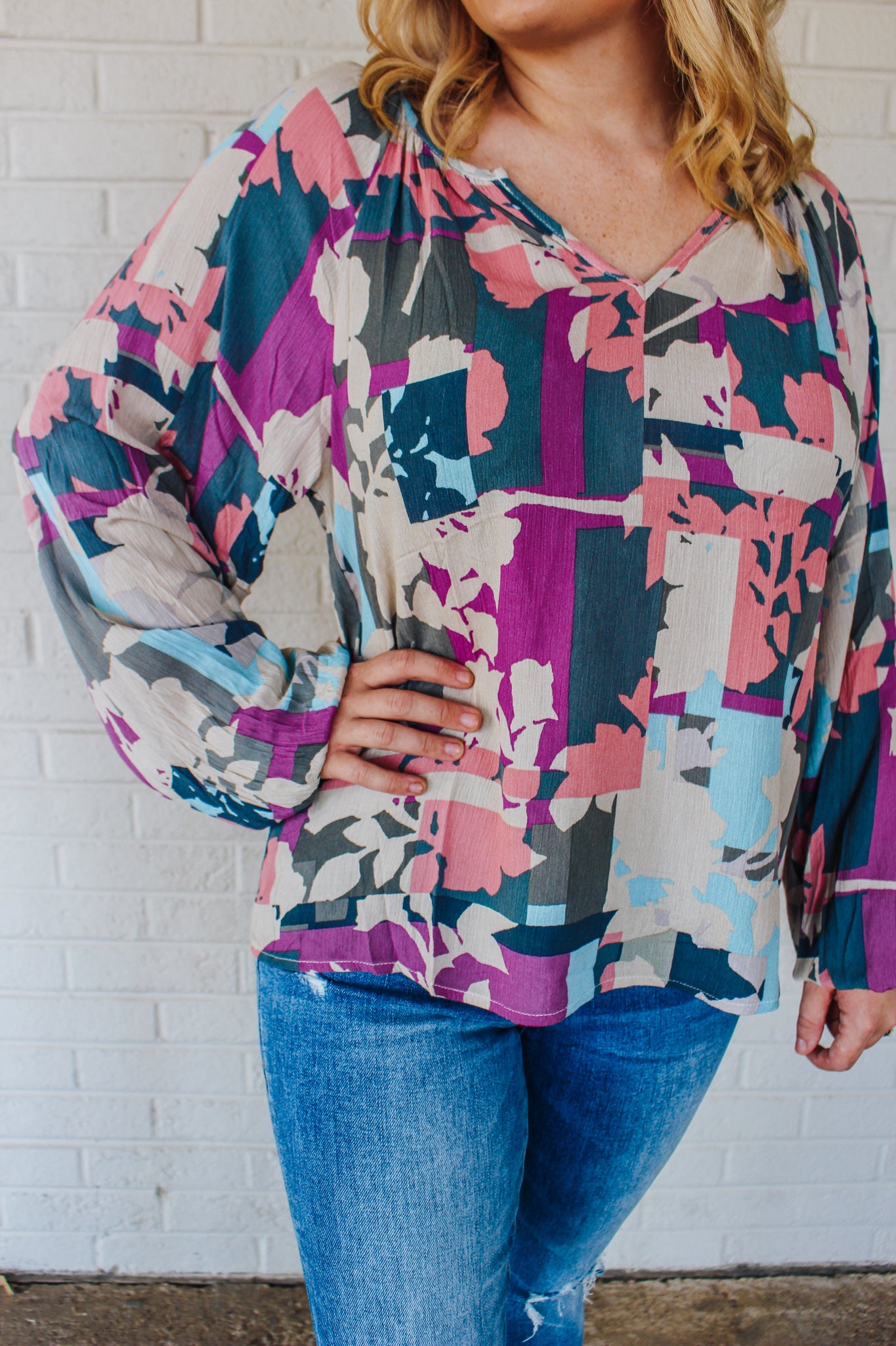 Give You Grace Blue And Pink Floral Blouse