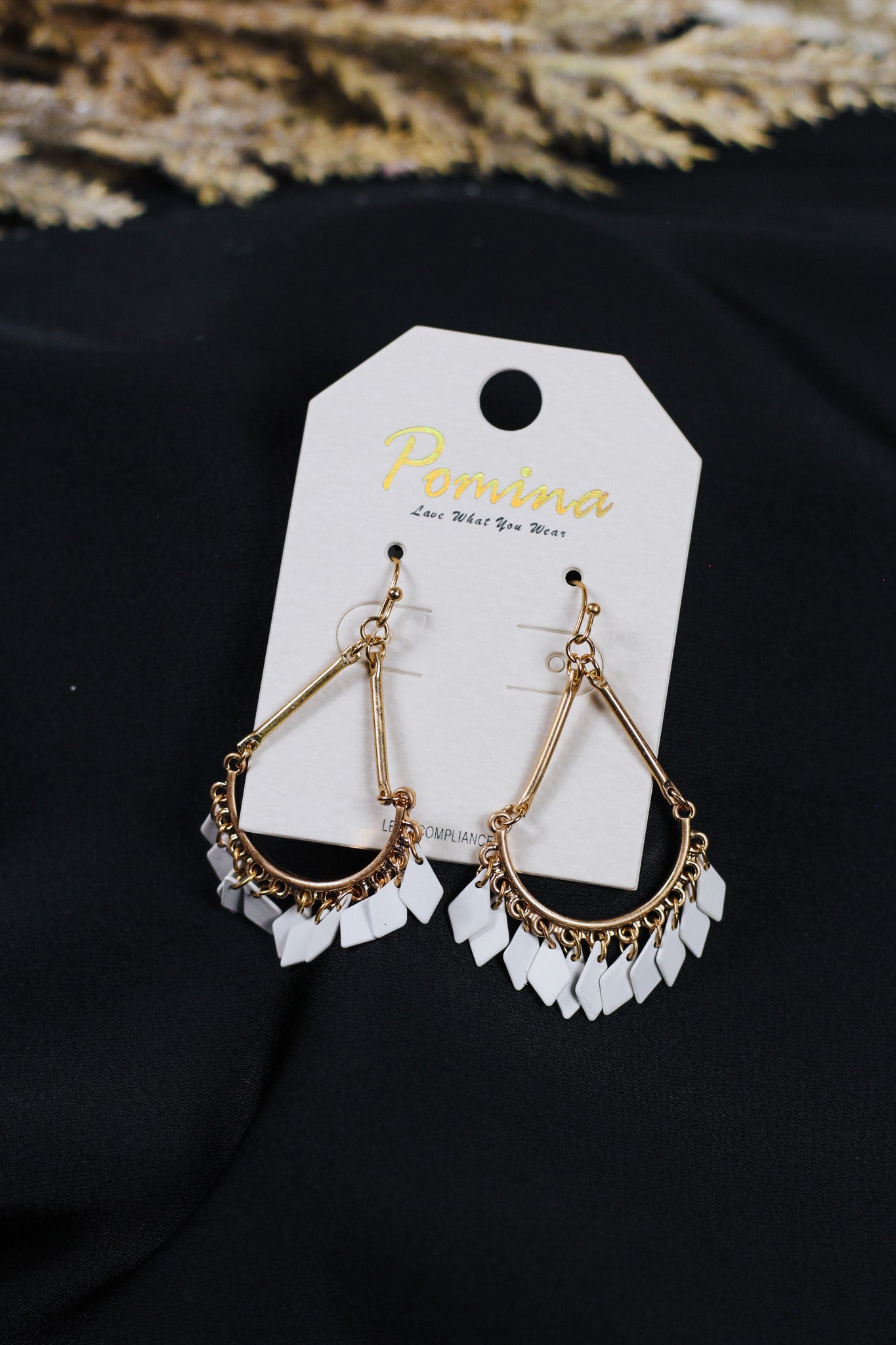 Worn Gold Teardrop with White Color Coated Metal Earring