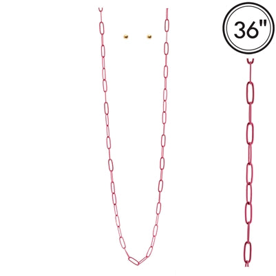 Hot Pink Color Coated Chain 36" Necklace