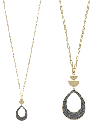 Matte Gold with Grey Metallic Teardrop 32" Necklace