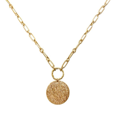 Gold Hammered Circle Drop 16"-18" Necklace
