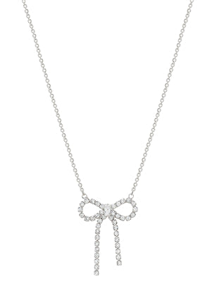 Silver Rhinestone Bow 16"-18" Necklace