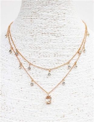 Gold Layered Crystal Drop 16"-18" Necklace