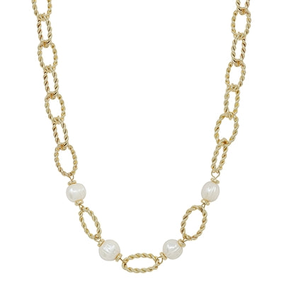 Gold Textured Open Chain Pearl 16"-18" Necklace