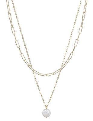 Gold Chain Freshwater Pearl Layered Necklace With Earings