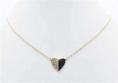 Gold Chain with Rhinestone and Gold .5" Heart 16"-18" Necklace