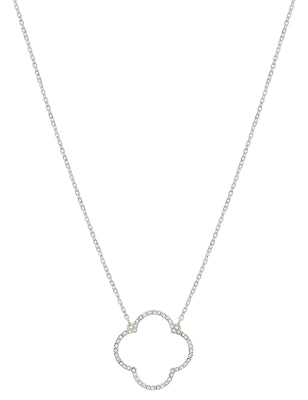 Silver Pave Open Clover on 16"-18" Necklace