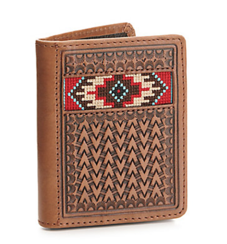 Ariat Brown Basketweave with Aztec Embroidery Bi-Fold Flipcase Wallet