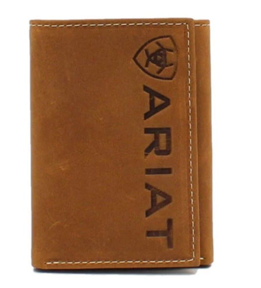 Ariat Mens Vertical Logo Trifold Wallet TAN