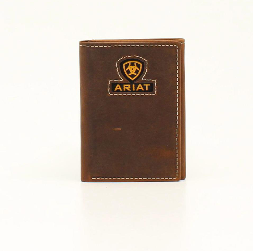 Ariat Men's Trifold Wallet Inlay Ribbon Logo Medium Brown