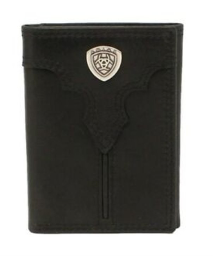 Ariat Western Wallet Mens Trifold Center Bump Shield Black