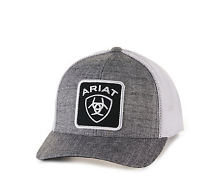 Ariat Grey Denim with Black and White Square Logo Patch Cap