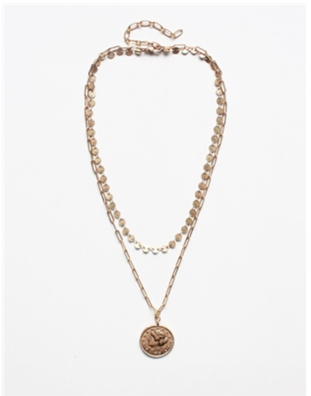 Gold Chain and Coin Layered 17"-19" Necklace