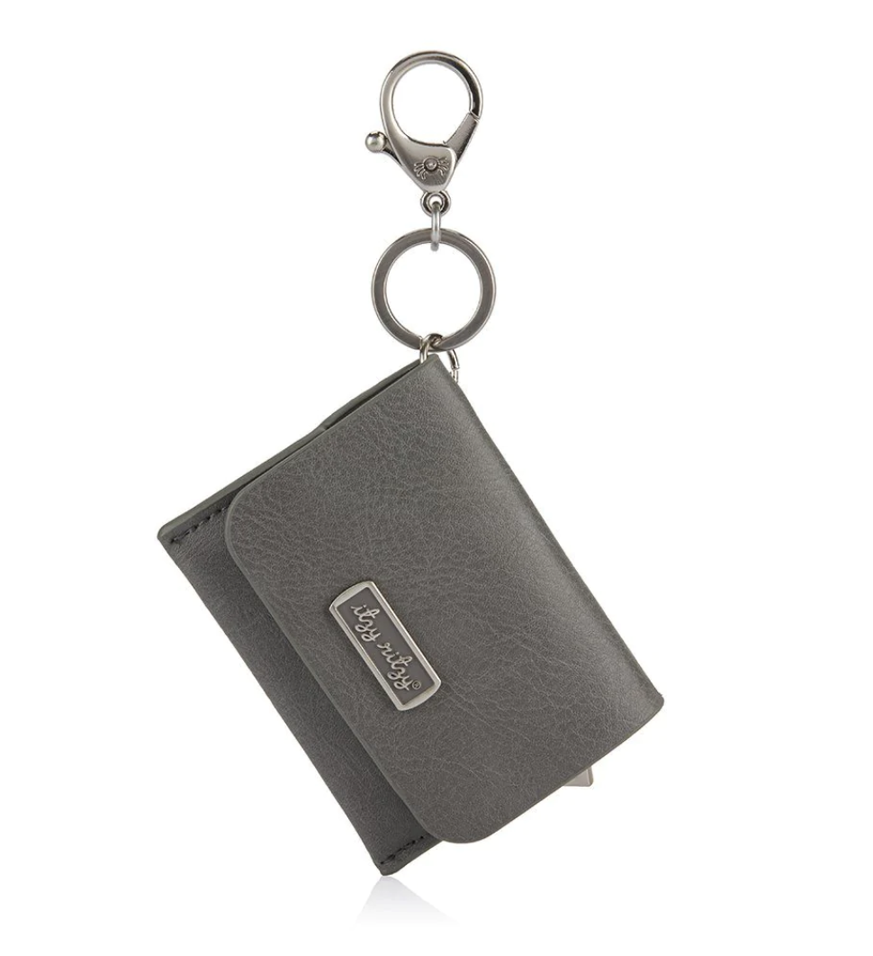 Grey Mini Wallet Card Holder and Key Chain Charm