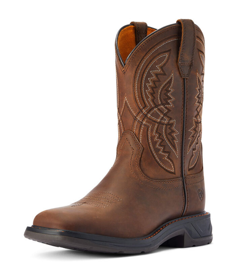 Dirt Road Brown WorkHog XT Coil Western Boys Ariat Boot