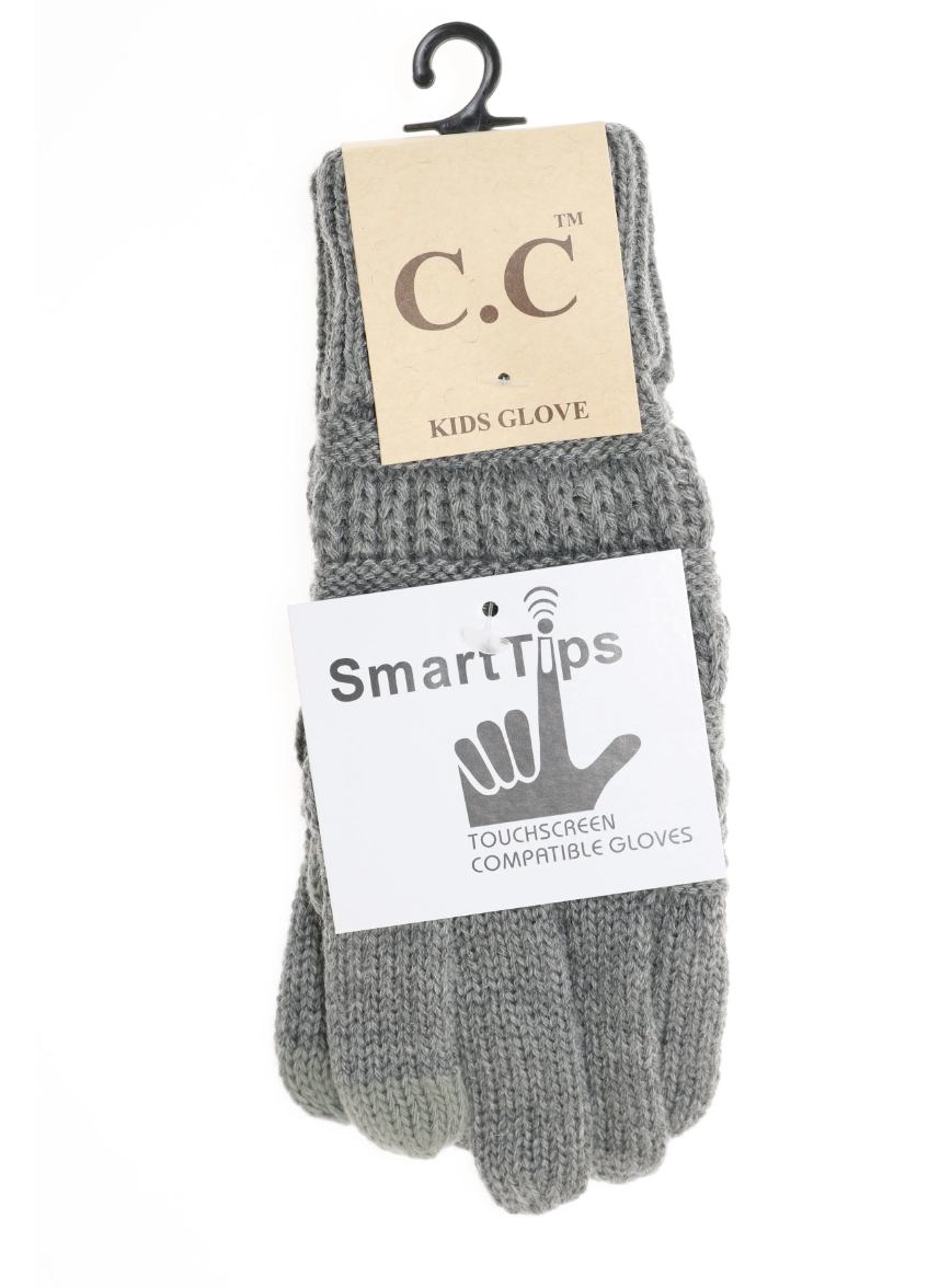 Kids Light Grey Cable Knit CC Gloves