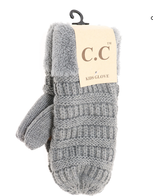 Kids Solid Fuzzy Lined Light Grey Mittens