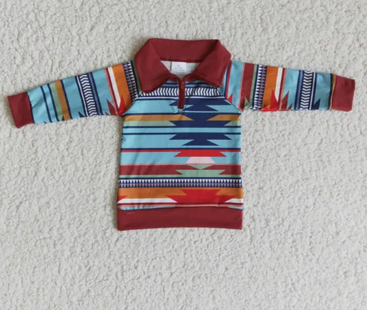 Aztec Print Long Sleeve Zipper Kids Pullover