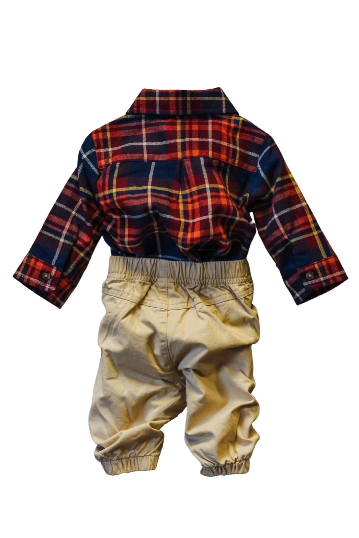 Tan Pant And Plaid Button Up Baby Boys Set
